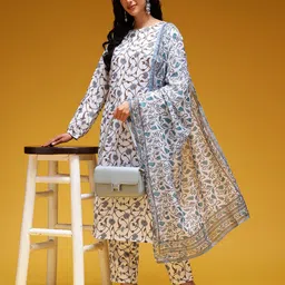 HERE&NOW Floral Print Kurta with Trousers & Dupatta image 1