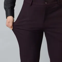 SUBTRACT Dark Wine Slim Fit Flat Front Trousers image 5