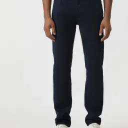 Greenfibre Navy Blue Cotton Slim Fit Solid Jeans-picture-17