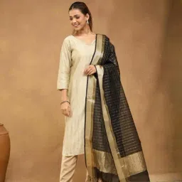 Fabindia Women Black Woven Design Cotton Silk Blend Dupatta-image-44
