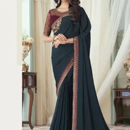 Saree Mall Blue Embellished Saree With Unstitched Blouse-image-73