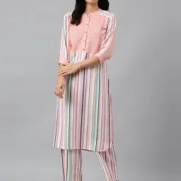 W Peach Striped Straight Kurta image 1