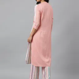 W Peach Striped Straight Kurta image 2