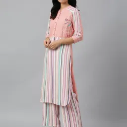 W Peach Striped Straight Kurta image 4