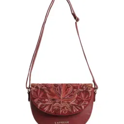 Caprese Red Siji Tresna Embroidered Medium Cross Body Bag image 2