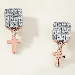 P.N.Gadgil Jewellers Divine Cross 18kt Rose Gold & Diamond Stud Earring For Woman-image-26
