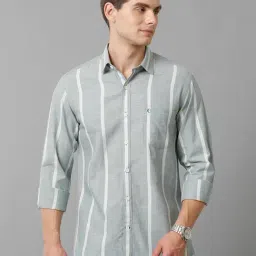 CAVALLO by Linen Club Grey Contemporary Fit Striped Cotton Linen Shirt-picture-15