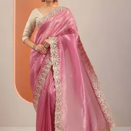 Libas Pink Embroidered Saree With Unstitched Blouse-picture-11