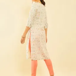 Soch Off White Poly Cotton Floral Printed Kurta With Tassels image 2