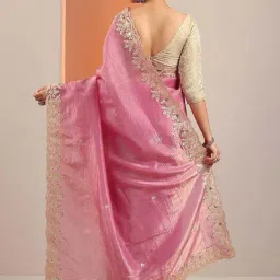 Libas Pink Embroidered Saree With Unstitched Blouse image 2