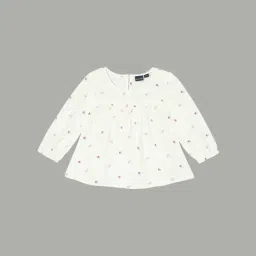 Juniors by Lifestyle Girls Ivory Cotton Embroidered Top-image-1