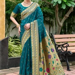Mitera Woven Design Zari Silk Blend Paithani Saree-picture-37