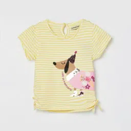 Juniors by Lifestyle Girls Yellow Cotton Striped T-Shirt-image-22