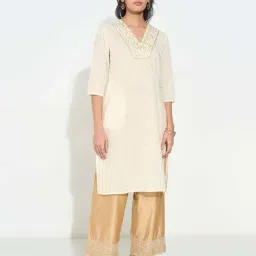Rangmanch By Pantaloons White Regular Fit Embroidered Kurta-picture-24