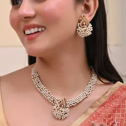 VOJ Gold-Plated Stainless Steel Beaded Traditional Peacock Shaped Copper Jewellery Set image 4