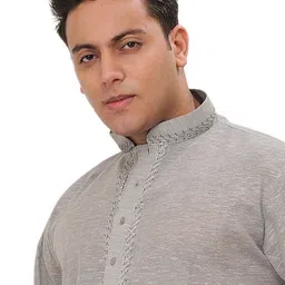 Exotic India Men Thread Work Pure Cotton Straight Kurta with Pyjama image 3