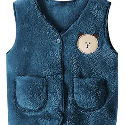 MOMISY Sleeveless Teddy Face Detailed Fur Vest - Blue-picture-15
