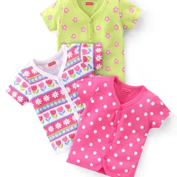 Babyhug 100% Cotton Knit Half Sleeves Front Open Vest Floral Print Pack of 3- Multicolour-picture-24