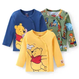 Babyhug Disney Interlock Cotton Knit Full Sleeves Jhablas With Winnie The Pooh Graphics with Badge Detailing Pack of 3- Yellow Green & Blue-image-85
