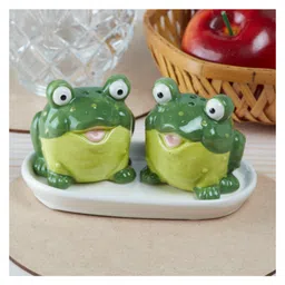 Kookee Ceramic Salt and Pepper Set with tray, Frog Design, Green (8569)-image-81