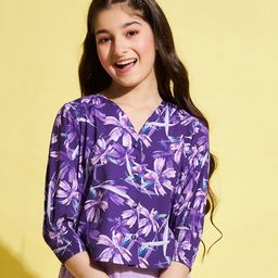 stylobug Stylo Bug Three Fourth Balloon Sleeves Floral Printed Top - Purple-picture-10