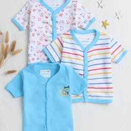 BUMZEE Cotton Knit Half Sleeves Jhablas With Striped & Heart Print - Light Blue-image-4