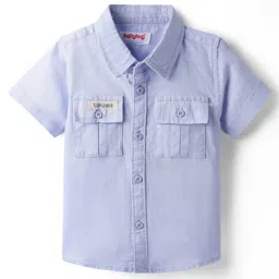Babyhug Cotton Woven Half Sleeves SolidShirt - Light Blue-image-73