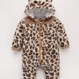 Mark & Mia Full Sleeves Hooded Romper With Leopard Print - Brown-picture-21