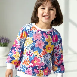 Babyhug Cotton Knit Full Sleeves Sweatshirt with Floral Print - White-picture-11