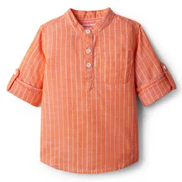 Babyhug Cotton Woven Full Sleeves Mandarin Collar Kurta Style Shirt With Stripes - Orange-picture-29