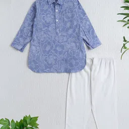 The Magic Wand Cotton Woven Full Sleeves Floral Printed Kurta & Pyjama Set - Lavender-picture-32
