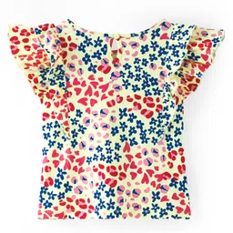 Pine Kids Cotton Frill Sleeves Heart & Floral Printed Top - Multicolour image 2