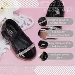 Neska Moda Rhinestones Embellished With Velcro Closure Mary Jane Ballerinas - Black image 3