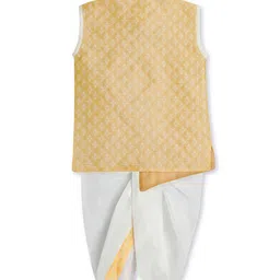 Earth Conscious Blended Woven Sleeveless Ethnic Motifs Printed Jacket & Dhoti Set - Yellow image 3