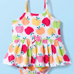 Babyhug 100% Cotton Single Jersey Knit Sleeveless Printed Onesie With Hairband - White image 2