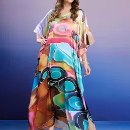LABEL AARNA Women Printed Satin Kaftan Dress image 5