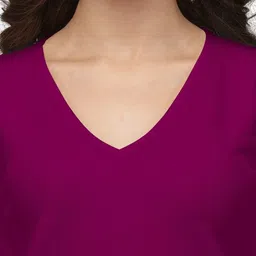 GADHESARIYA Maroon Fabric Stylish V Neck Full Sleeve Regular Women Top image 2