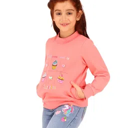 Cutecumber Full Sleeves Hearts & Bow Applique Detailed With Cup Cakes Patch Printed Top - Pink image 4