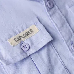 Babyhug Cotton Woven Half Sleeves SolidShirt - Light Blue image 3