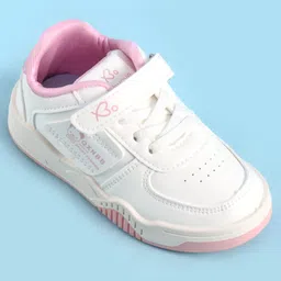 Babyoye Casual Shoes with Velcro Closure Lace Detailing & Brand Name & Logo Print - White & Pink image 3