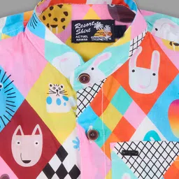 Actuel Cotton Woven Half Sleeves Animal Printed Shirt - White Blue & Orange image 4