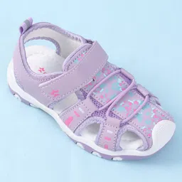 Cute Walk by Babyhug Velcro Closure Sandals with Floral Print - Purple image 3