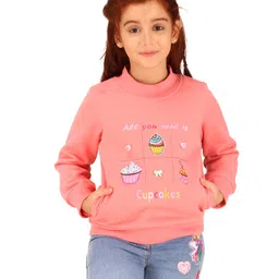 Cutecumber Full Sleeves Hearts & Bow Applique Detailed With Cup Cakes Patch Printed Top - Pink image 5