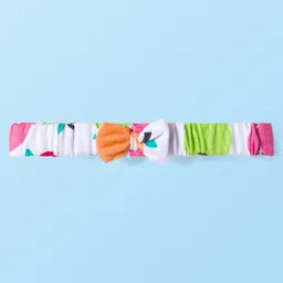 Babyhug 100% Cotton Single Jersey Knit Sleeveless Printed Onesie With Hairband - White image 4