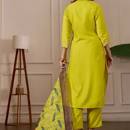 Aumira Women Ethnic Motifs Embroidered Regular Thread Work Pure Cotton Kurta with Trousers & With Dupatta image 3