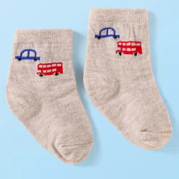 Cute Walk by Babyhug Knit Ankle Length Socks With Vehicle Design Pack of 3 - Blue & Grey image 5