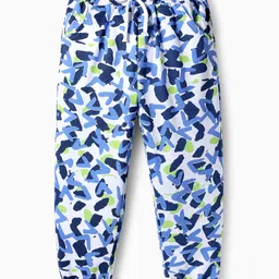 OLLINGTON ST. Cotton Rib Knit Half Sleeves Turtle Neck Top & Printed Joggers Set - Green & Multicolor image 5