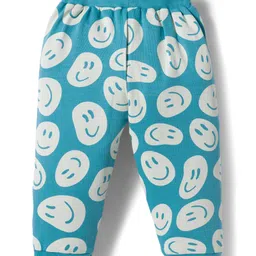 Ollypop Looper Knit Full Sleeves Co-ords Night Suit With Smiley Print - Light Blue image 5