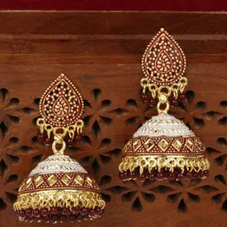 ANIKAS CREATION Maroon Dome Shaped Jhumkas image 1