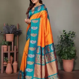 Elora Orange Paisley Saree With Unstitched Blouse-image-25